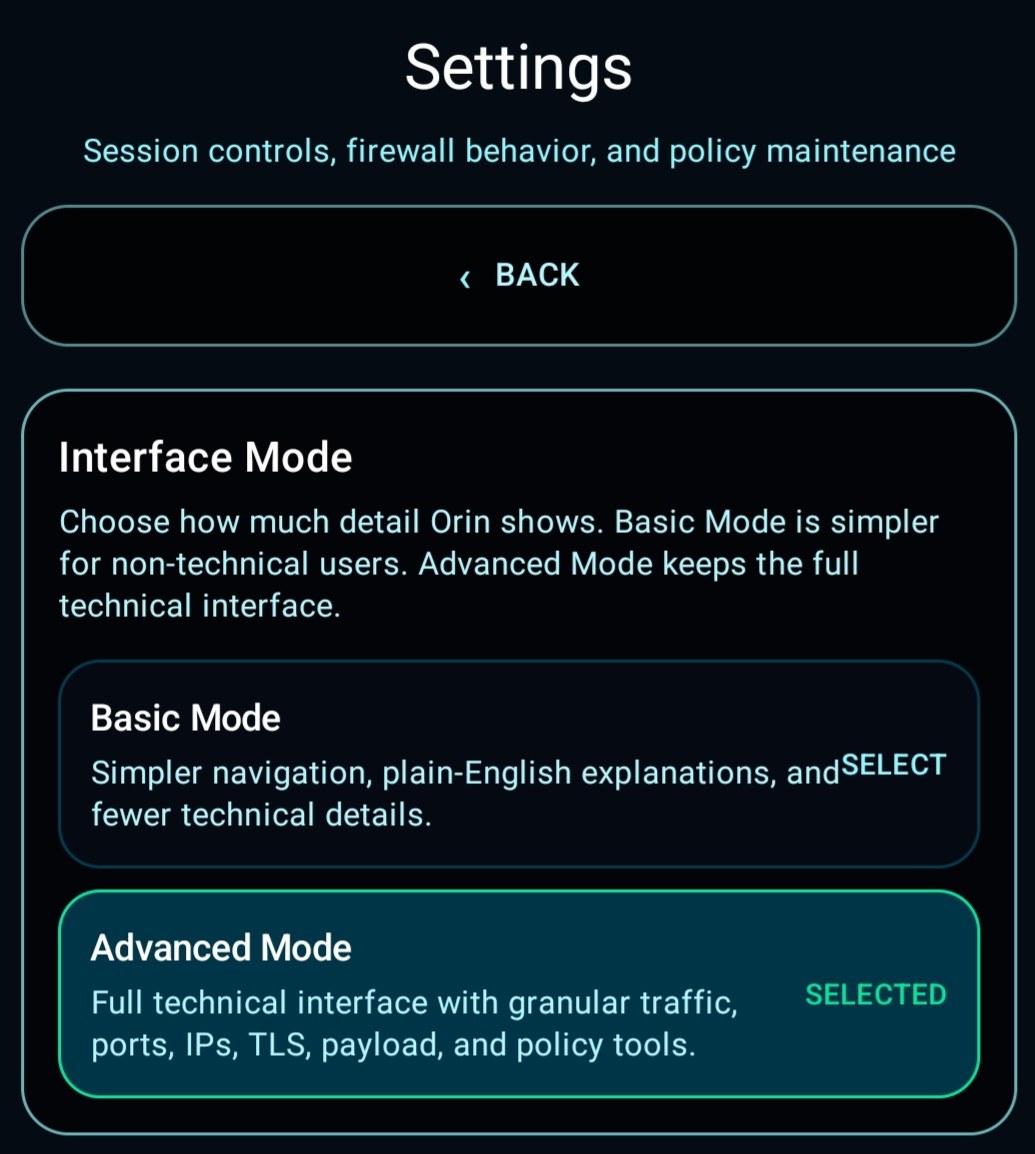 Orin Basic and Advanced interface modes